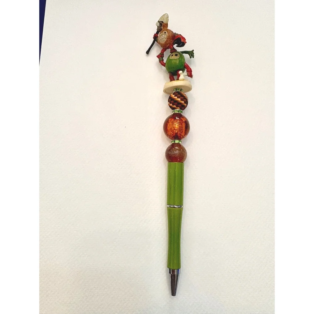 Disney Moana Kakamora Beaded Pen Custom Handcrafted Green Amber Stationery